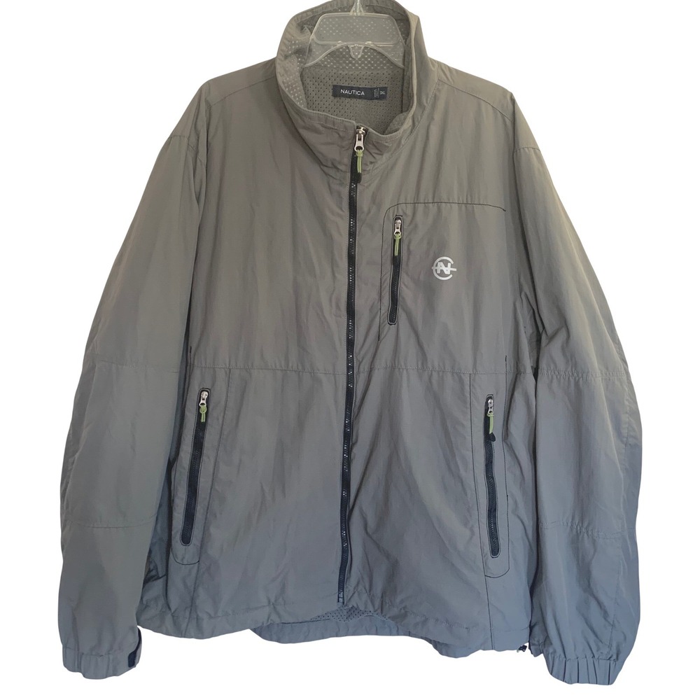 Nautica Windbreaker 3XL Mens Gray Full Zip Jacket Mesh Lined‎ Zip Pockets